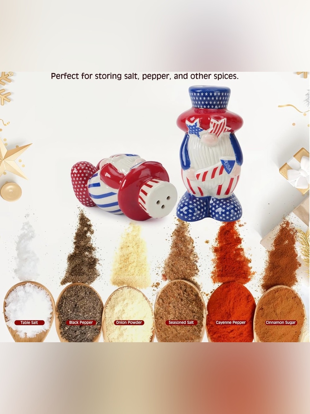 Patriotic Gnome Salt & Pepper Shakers - Red White Blue - Picture 6 of 6